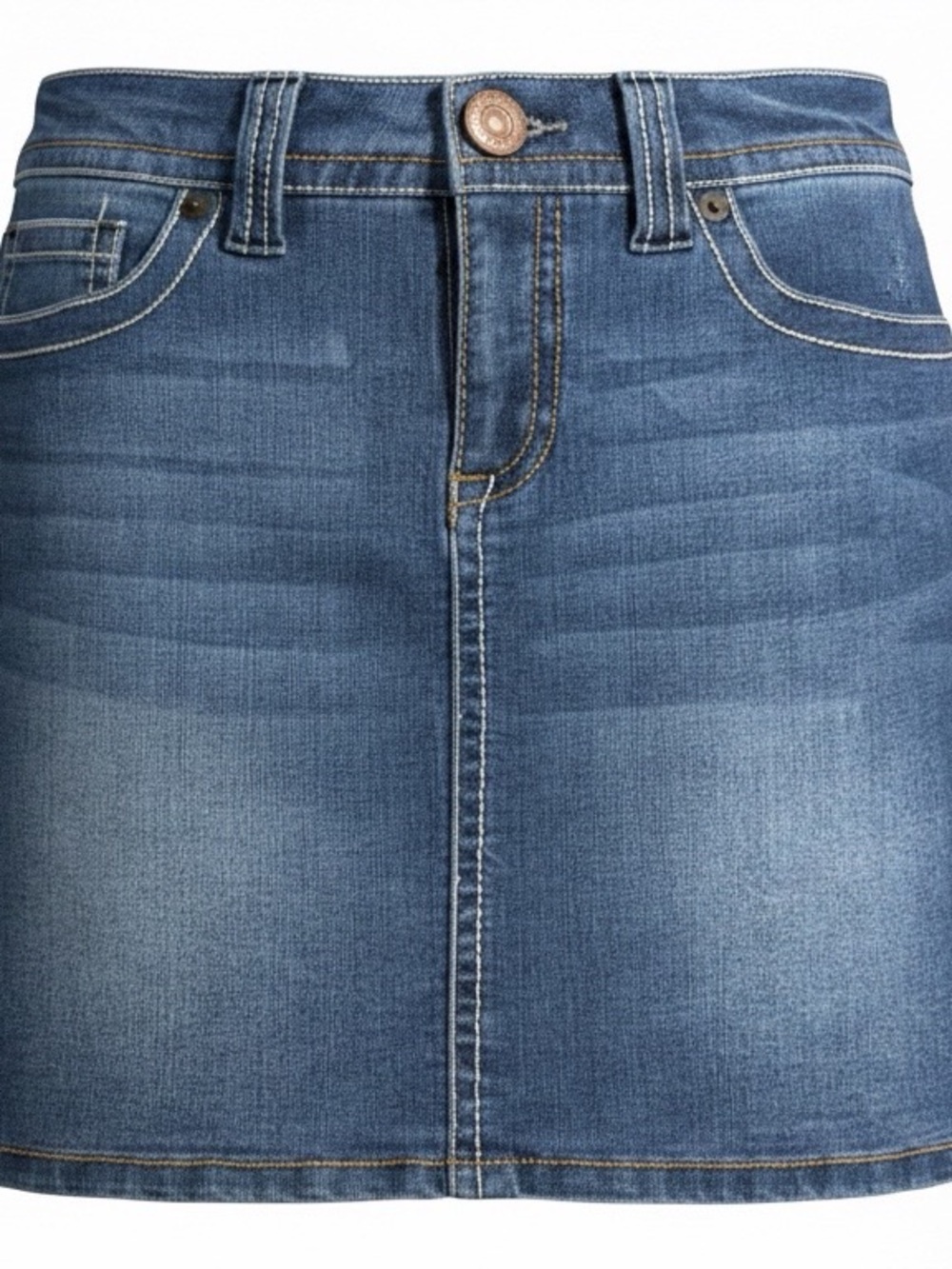 Classic Blue Denim Mini Skirt - from epic blue with embroidered pockets on back